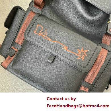 Dior Hit The Road CACTUS JACK Backpack in Black Grained Calfskin with Embroidered Signature 2022