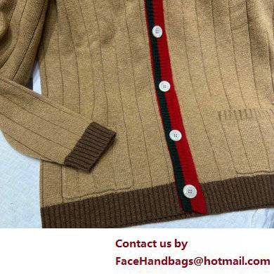 Gucci Rib knit camel cardigan with Web apricot 2022