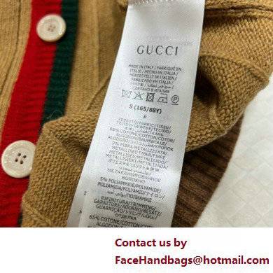 Gucci Rib knit camel cardigan with Web apricot 2022