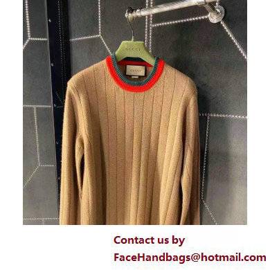 Gucci Rib knit camel sweater with Web apricot 2022