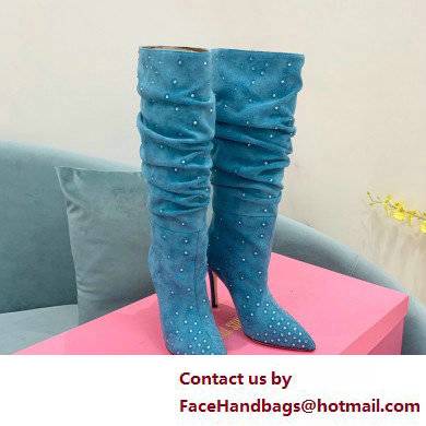 Paris Texas Heel 9cm Holly embellished suede boots Blue 2022 - Click Image to Close