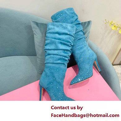 Paris Texas Heel 9cm Holly embellished suede boots Blue 2022 - Click Image to Close