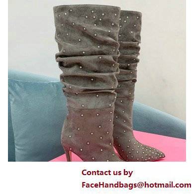 Paris Texas Heel 9cm Holly embellished suede boots Gray 2022 - Click Image to Close
