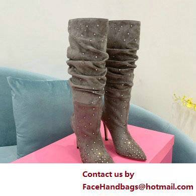 Paris Texas Heel 9cm Holly embellished suede boots Gray 2022