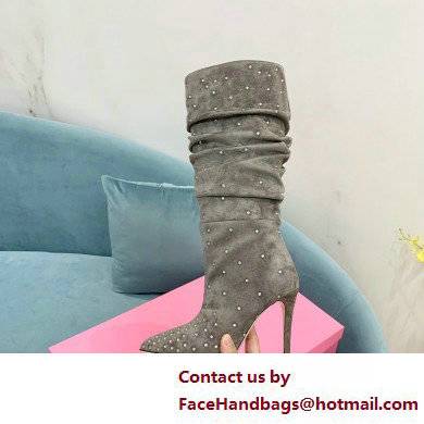 Paris Texas Heel 9cm Holly embellished suede boots Gray 2022 - Click Image to Close