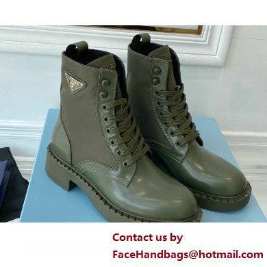 Prada Brushed leather and Re-Nylon lace-up Ankle boots 1T782M Military Green - Click Image to Close