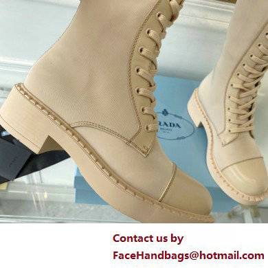 Prada Brushed leather and Re-Nylon lace-up High boots 1W906M Beige - Click Image to Close
