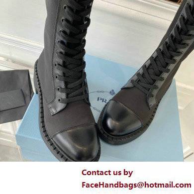 Prada Brushed leather and Re-Nylon lace-up High boots 1W906M Black - Click Image to Close