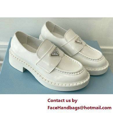 Prada Chocolate brushed leather loafers 1D246M White