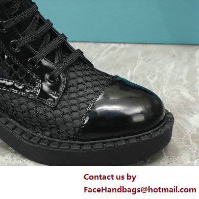 Prada Heel 4.5cm Brushed leather and mesh lace-up Ankle boots Black 2022 - Click Image to Close