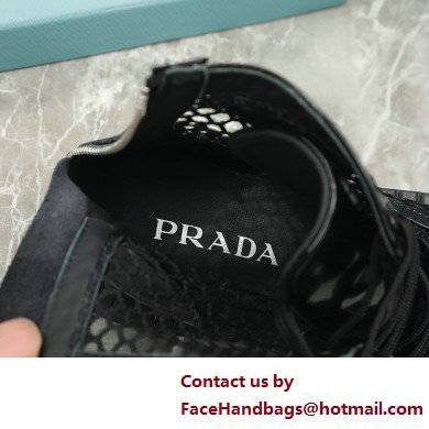 Prada Heel 4.5cm Brushed leather and mesh lace-up Ankle boots Black 2022