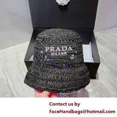 Prada Raffia Bucket Hat Black