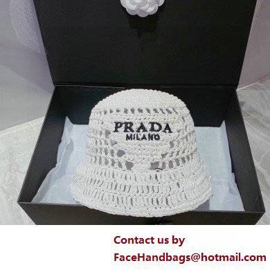 Prada Raffia Bucket Hat White - Click Image to Close