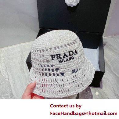 Prada Raffia Bucket Hat White - Click Image to Close