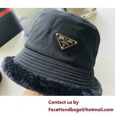 Prada Re-Nylon and Fur Bucket Hat Black - Click Image to Close
