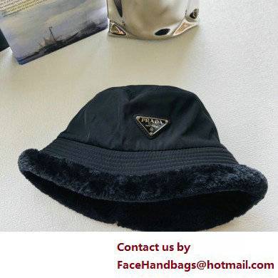 Prada Re-Nylon and Fur Bucket Hat Black - Click Image to Close