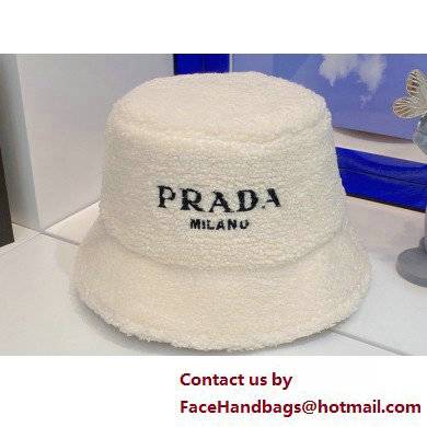 Prada Shearling Bucket Hat White