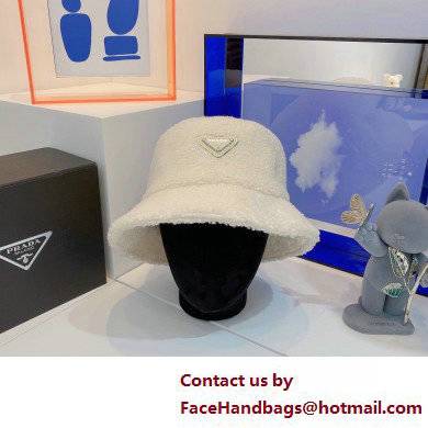 Prada Shearling Bucket Hat White - Click Image to Close