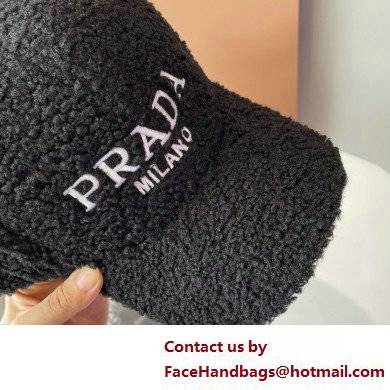 Prada Shearling baseball Hat/cap Black