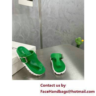Prada metal buckle Rubber flip-flops Sandals Green 2022 - Click Image to Close