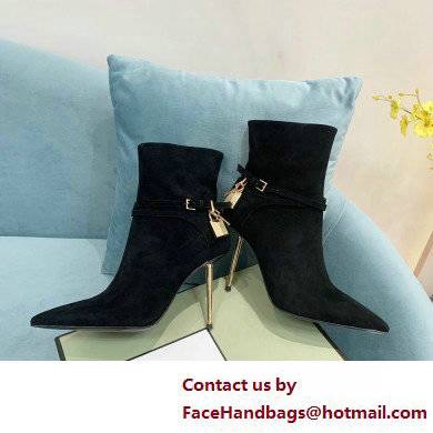 Tom Ford Heel 10.5cm LEATHER PADLOCK ANKLE boots Suede Black 2022
