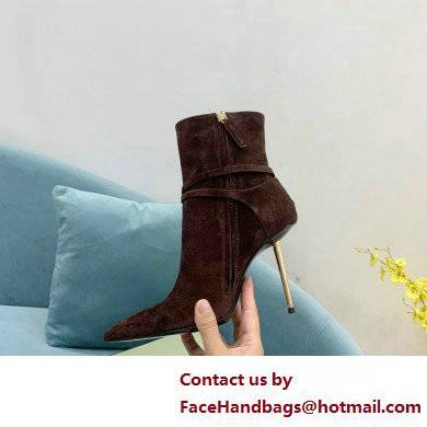 Tom Ford Heel 10.5cm LEATHER PADLOCK ANKLE boots Suede Coffee 2022