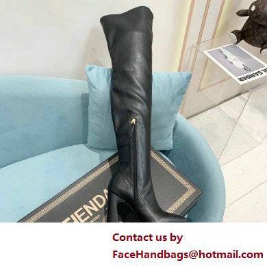 Versace Heel 15cm Platform 5.5cm Leather Knee-high boots Black 2022 - Click Image to Close