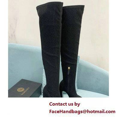 Versace Heel 15cm Platform 5.5cm Leather Knee-high boots Glitter Black 2022 - Click Image to Close