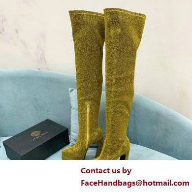 Versace Heel 15cm Platform 5.5cm Leather Knee-high boots Glitter Gold 2022