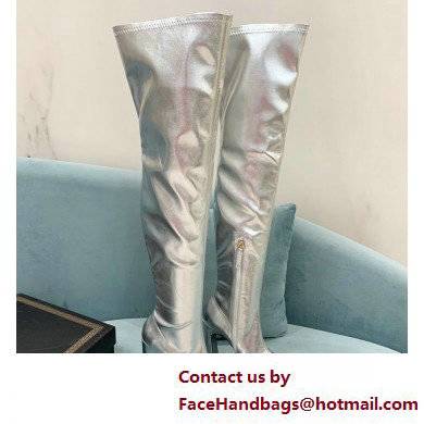 Versace Heel 15cm Platform 5.5cm Leather Knee-high boots Silver 2022 - Click Image to Close