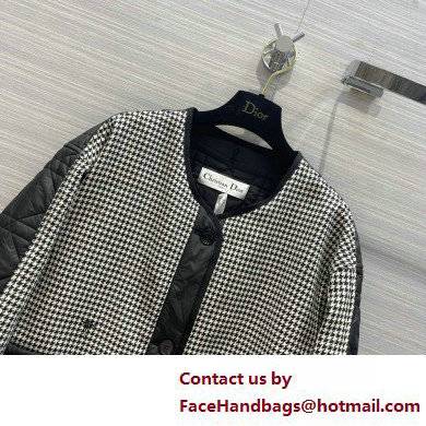 dior Black and White Houndstooth Wool Peacoat with Macrocannage Paneling 2022