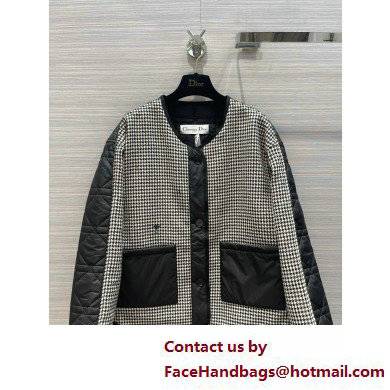 dior Black and White Houndstooth Wool Peacoat with Macrocannage Paneling 2022