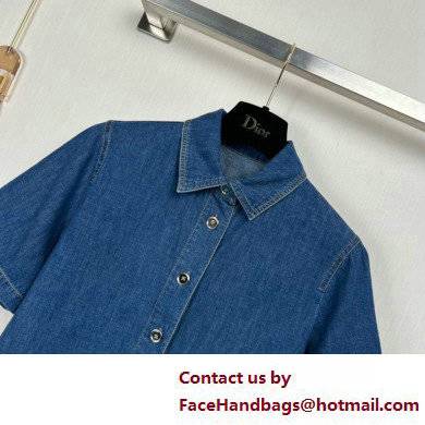 dior Blue Lightweight Cotton Denim with Macro Toile de Jouy Motif blouse 2022 - Click Image to Close