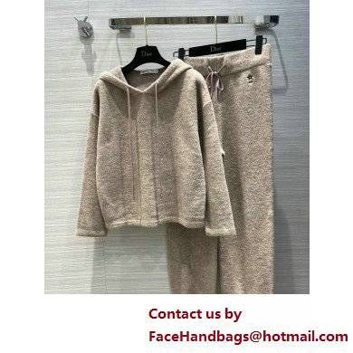 dior Ecru Cashmere Knit, Alpaca and Silk Sherpa Hooded Sweatshirt and pants 2022