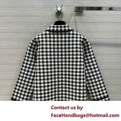 dior Technical Knit with Black and White D-Little Vichy Motif Cropped Jacket 2022