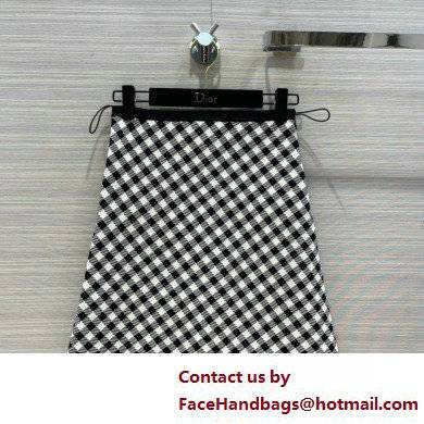 dior Technical Knit with Black and White D-Little Vichy Motif Flared Miniskirt 2022