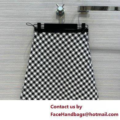 dior Technical Knit with Black and White D-Little Vichy Motif Flared Miniskirt 2022