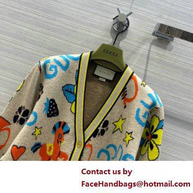 gucci Cotton linen cardigan with flower and pony beige 2022