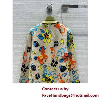gucci Cotton linen cardigan with flower and pony beige 2022 - Click Image to Close