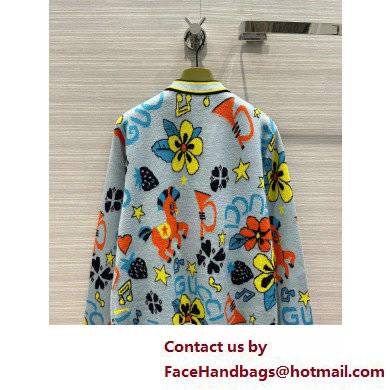 gucci Cotton linen cardigan with flower and pony blue 2022 - Click Image to Close