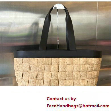 Bottega Veneta Cassette Intreccio woven raffia tote bag with leather trimming - Click Image to Close