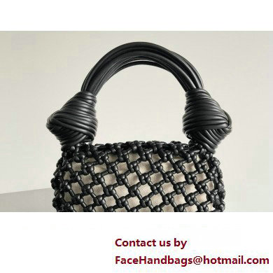 Bottega Veneta Double Knot Top Handle Woven leather with canvas lining Bag Black