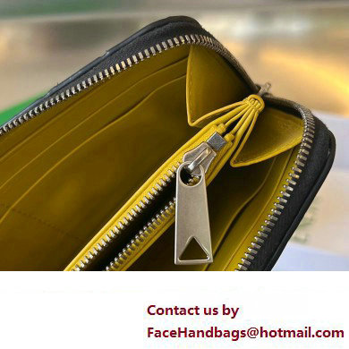 Bottega Veneta Intrecciato leather Zip Around Wallet 593217 Dark Gray/Yellow