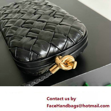 Bottega Veneta Knot On Strap Foulard intreccio leather minaudiere with strap Bag Black