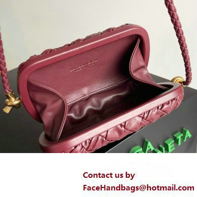 Bottega Veneta Knot On Strap Foulard intreccio leather minaudiere with strap Bag Burgundy - Click Image to Close