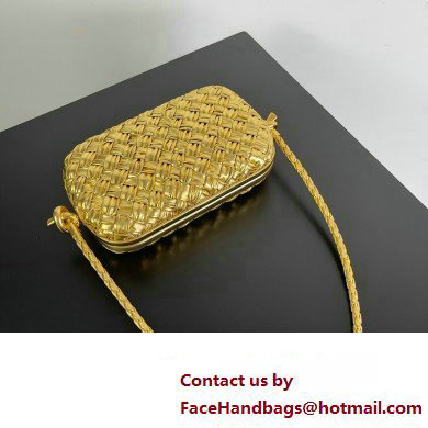 Bottega Veneta Knot On Strap Foulard intreccio leather minaudiere with strap Bag Gold - Click Image to Close