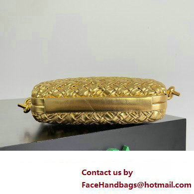 Bottega Veneta Knot On Strap Foulard intreccio leather minaudiere with strap Bag Gold - Click Image to Close