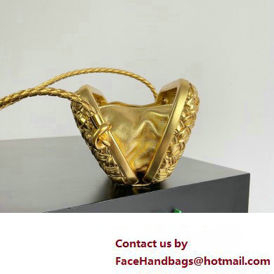 Bottega Veneta Knot On Strap Foulard intreccio leather minaudiere with strap Bag Gold