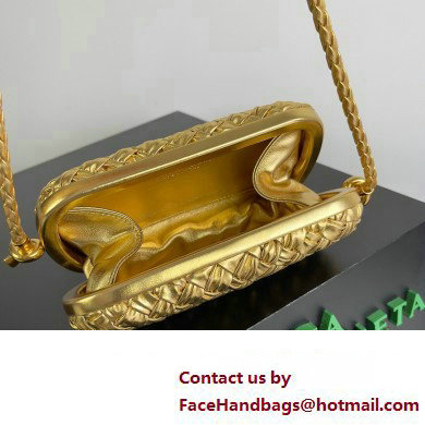 Bottega Veneta Knot On Strap Foulard intreccio leather minaudiere with strap Bag Gold
