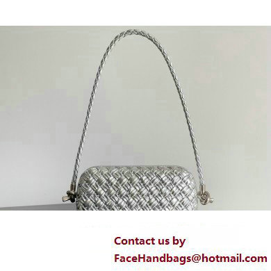 Bottega Veneta Knot On Strap Foulard intreccio leather minaudiere with strap Bag Silver - Click Image to Close